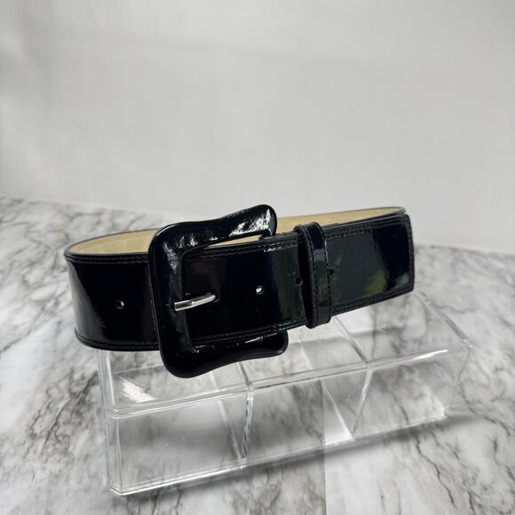 Express Accessories - EXPRESS Wide Patent Leather Belt Black Self Covered Buckle S Pinup Retro VTG